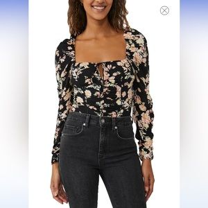 Free People Hilary Print Keyhole Neck Top